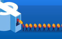 Open-end core real estate funds face a liquidity test Illustration of people carrying coins.