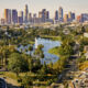 Grocery-anchored specialist Hyperion launches debut institutional fund Aerial view of Echo Park Lake surrounded by neighbourhood with high rise office buildings in background, City Of Los Angeles, California, USA.