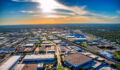 A commercial district consisting of numerous warehouses, manufacturing facilities and retail outlets located in the city of Garland, Texas just outside of Dallas shot via helicopter from an altitude of about 400 feet.
